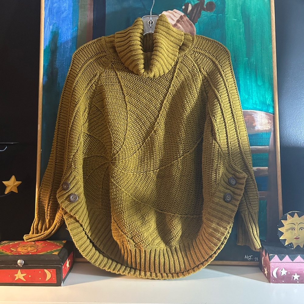 Anthropologie Angel Of The North Olive Turtleneck Sweater 3/4 Sleeves Large